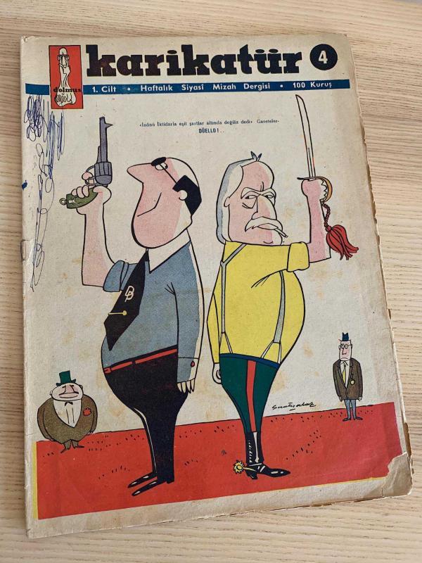 DOLMUŞ KARİKATÜR 5 KASIM 1958 - SAYI: 4 | KAPAK: SUAT YALAZ | Tam Boy Kapak Çizgili | İnönü İktidarla Eşit Şartlar Altında Değiliz Menderes Düello