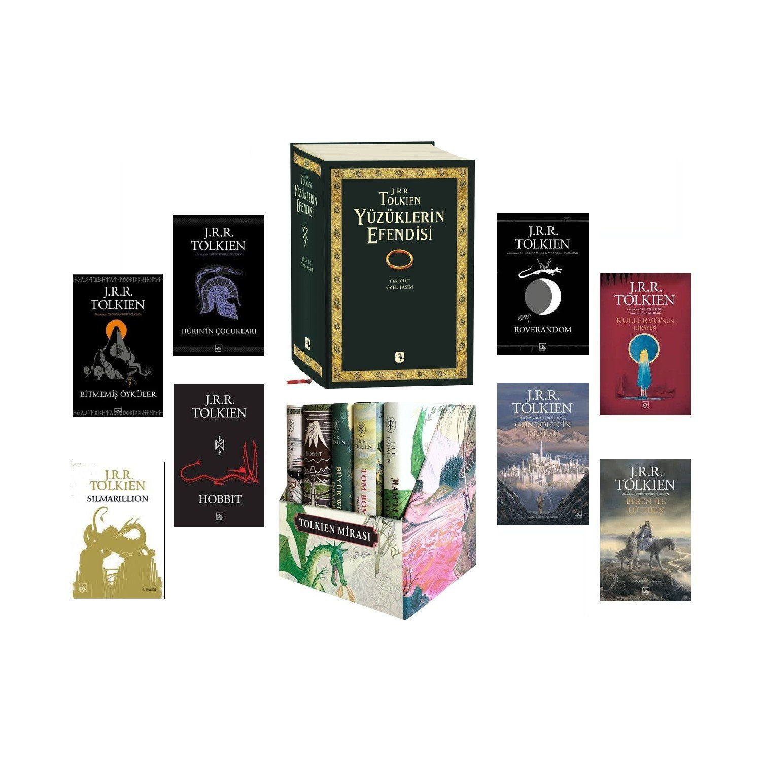 Tolkien Külliyatı 14 Kitap Tam Set (Yüzüklerin Efendisi Üçleme Tek Cilt, Bitmemiş Öyküler, Hobbit, Silmarillion, Hurin'in Çocukları, Tolkien Mirası, Roverandom, Beren Ile Luthien, Gondolin, Kullervo)