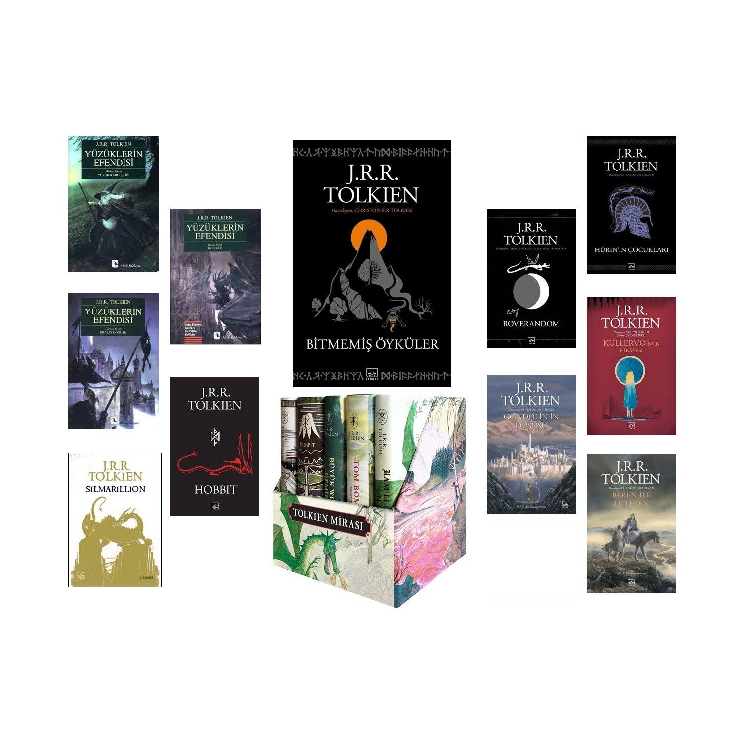 Tolkien Külliyatı 16 Kitap Set (Yüzüklerin Efendisi Üçlemesi Yüzük Kardeşliği, Iki Kule, Kralın Dönüşü, Hobbit, Silmarillion, Bitmemiş Öyküler, Tolkien Mirası, Roverandom, Hurin'in Çocukları)