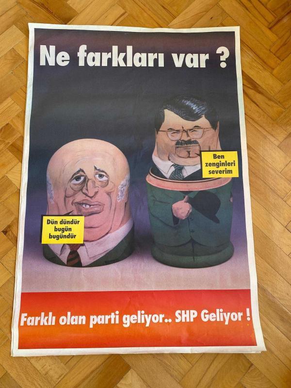 SHP 1999 Turgut ÖZAL ve Süleyman DEMİREL Matruşka Bebek Negatif Kampanya Seçim Afişi '' NE FARKLARI VAR? ''