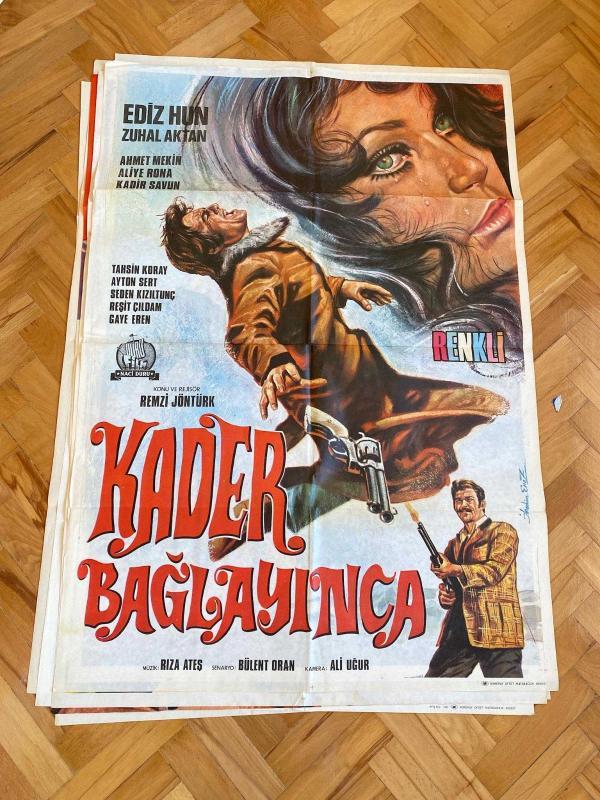KADER BAĞLAYINCA | Ediz Hun, Zuhal Aktan, Ahmet Mekin, Aliye Rona, Kadir Savun | Yeşilçam Orijinal Çizim Film Afişi