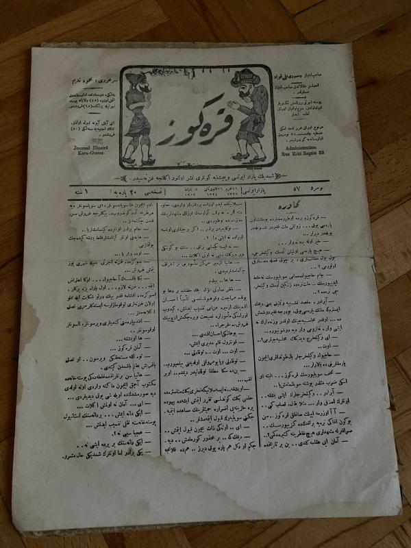 KARAGÖZ OSMANLICA NO.57 MİZAHİ HALK GAZETESİ 1908 | Sene 1