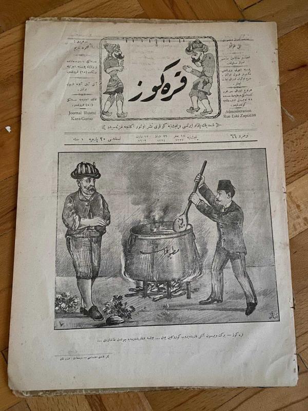 KARAGÖZ OSMANLICA NO.66 MİZAHİ HALK GAZETESİ 1908 | Sene 1 | Karagöz Çorba Kazanının Başında
