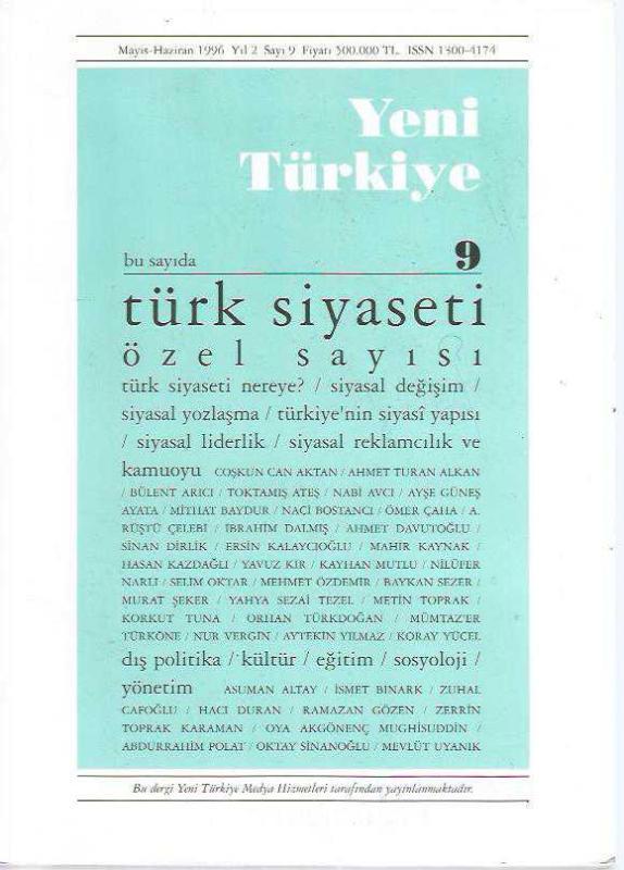 YENİ TÜRKİYE MAYIS HAZİRAN 1996 SAYI 9 TÜRK SİYASETİ ÖZEL SAYISI