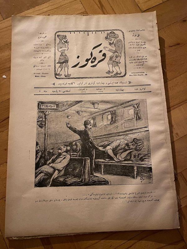 KARAGÖZ OSMANLICA NO.149 MİZAHİ HALK GAZETESİ 1909 | Sene 2 | Karagöz Vapurda Uyuyor