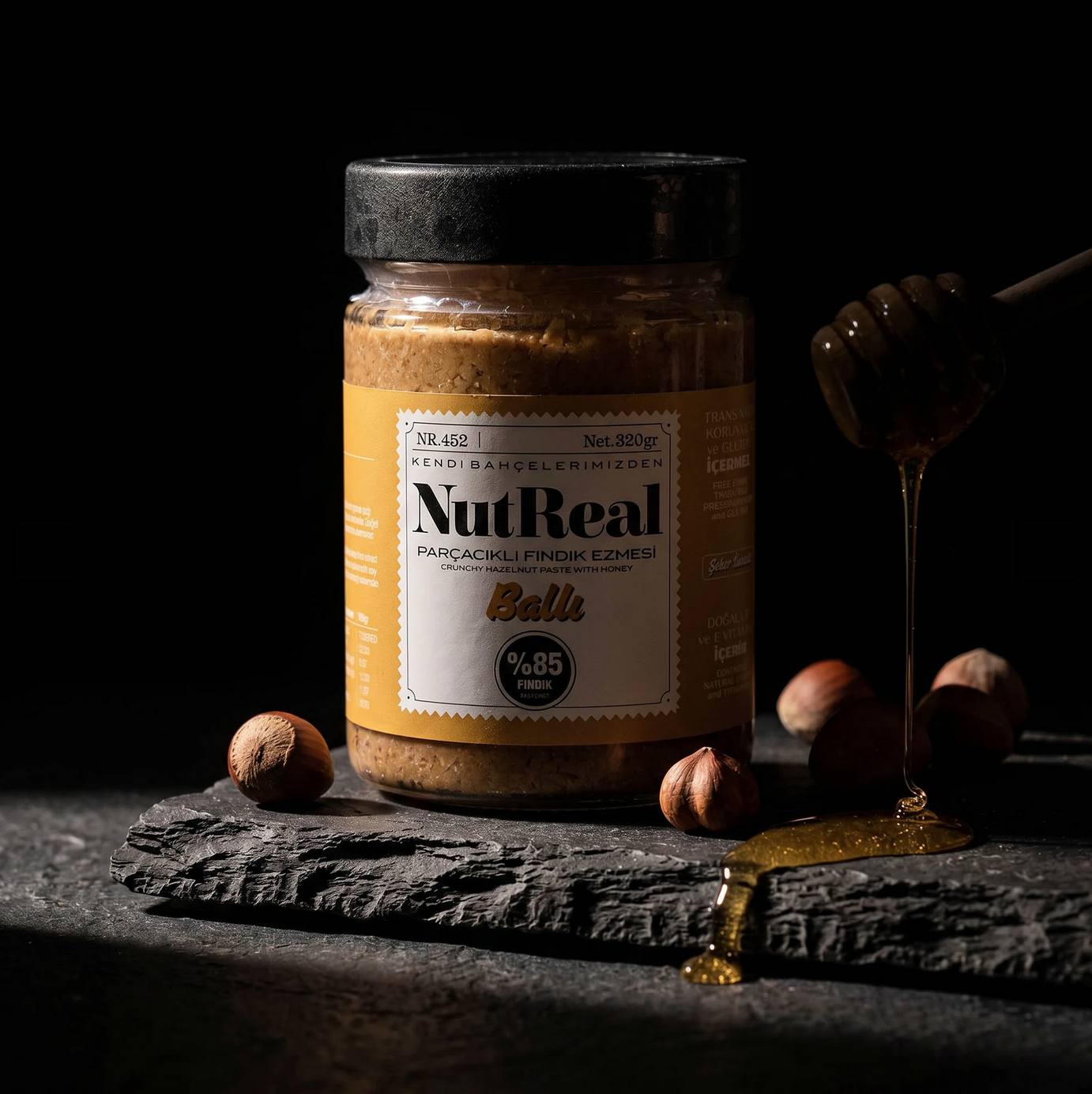 NUTREAL Ballı Fındık Ezmesi (Parçacıklı) (Şeker İlavesiz) - 320gr