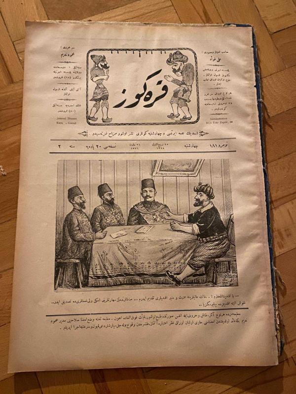 KARAGÖZ OSMANLICA NO.181 MİZAHİ HALK GAZETESİ 1909 | Sene 2 | Karagöz Askerlerle Toplantıda