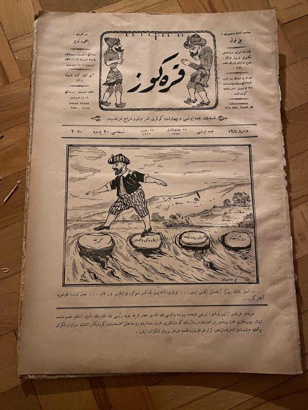 KARAGÖZ OSMANLICA NO.198 MİZAHİ HALK GAZETESİ 1909 | Sene 2 | Karagöz Taşlardan Sekiyor