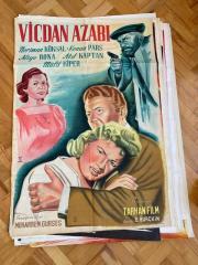VİCDAN AZABI FİLMİNİN ÇİZİM AFİŞİ OYNAYANLAR: NERİMAN KÖKSAL, KENAN PARS, ALİYE RONA, ATIF KAPTAN