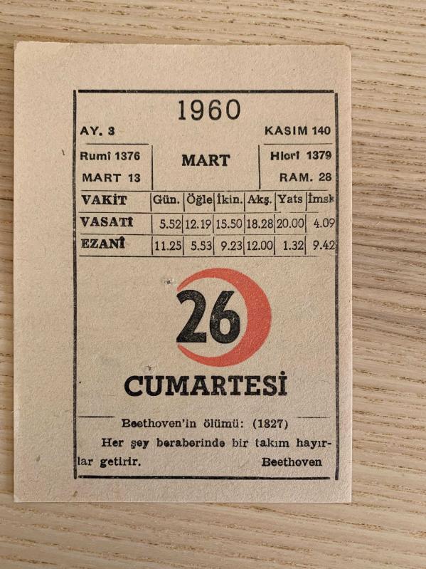 KIZILAY TAKVİMİ YAPRAĞI (26 MART 1960)