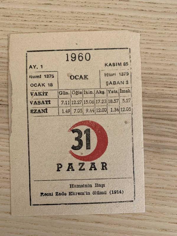 KIZILAY TAKVİMİ YAPRAĞI (31 OCAK 1960)
