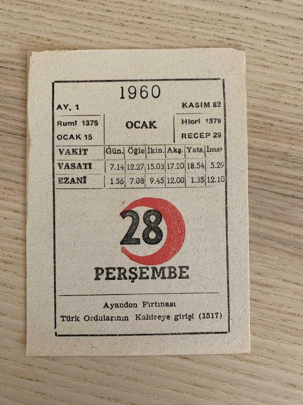 KIZILAY TAKVİMİ YAPRAĞI (28 OCAK 1960)