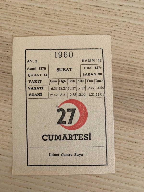 KIZILAY TAKVİMİ YAPRAĞI (27 ŞUBAT 1960)