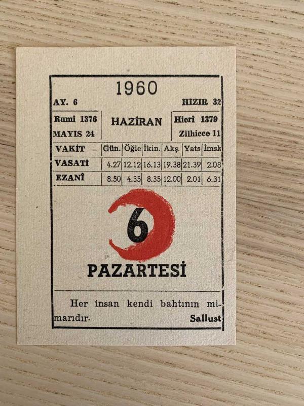 KIZILAY TAKVİMİ YAPRAĞI (6 HAZİRAN 1960)