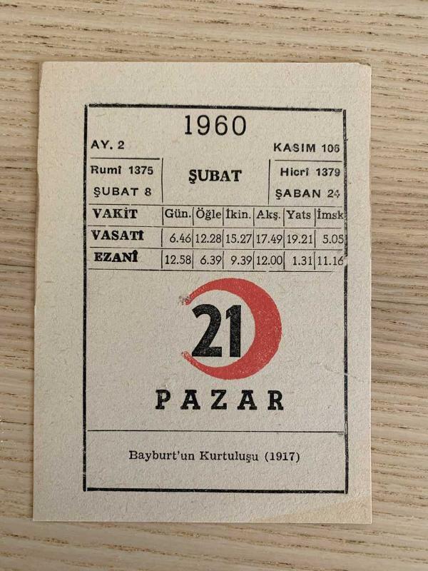 KIZILAY TAKVİMİ YAPRAĞI (21 ŞUBAT 1960)
