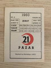 KIZILAY TAKVİMİ YAPRAĞI (21 ŞUBAT 1960)