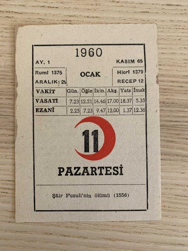 KIZILAY TAKVİMİ YAPRAĞI (11 OCAK 1960)